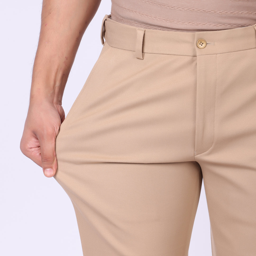 Khaki Power Stretch Chinos – Slim Fit with Extension Waistband