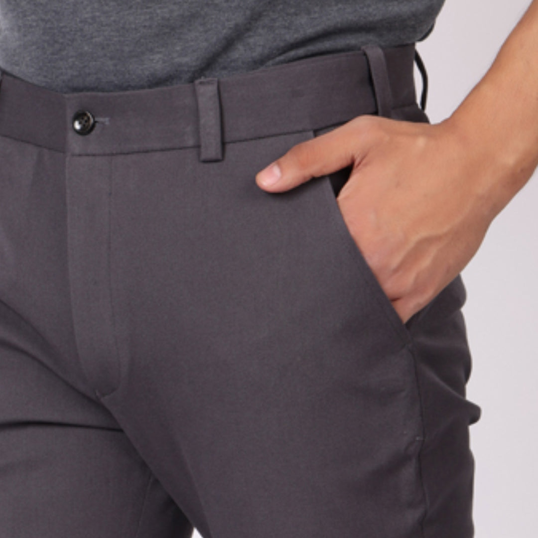 Dark Mouse Grey Power Stretch Chinos – Slim Fit with Extension Waistband