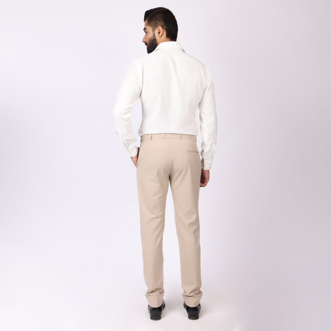 Essential Light Khaki Formal Pants – Slim Fit, Four-Way Stretch with Extension Waistband