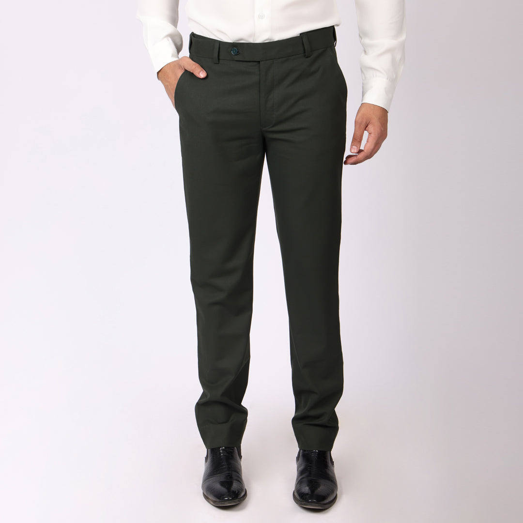 Dark Green Formal Pants – Slim Fit, Four-Way Stretch with Extension Waistband