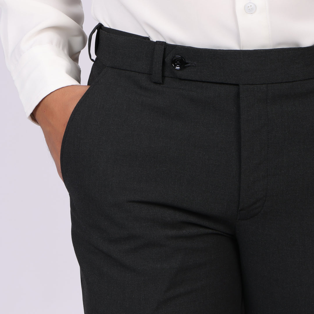 Essential Charcoal Grey Formal Pants – Slim Fit, Four-Way Stretch with Extension Waistband