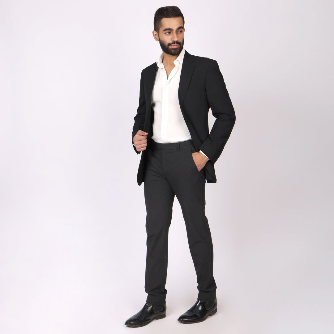 Essential Charcoal Grey Formal Pants – Slim Fit, Four-Way Stretch with Extension Waistband