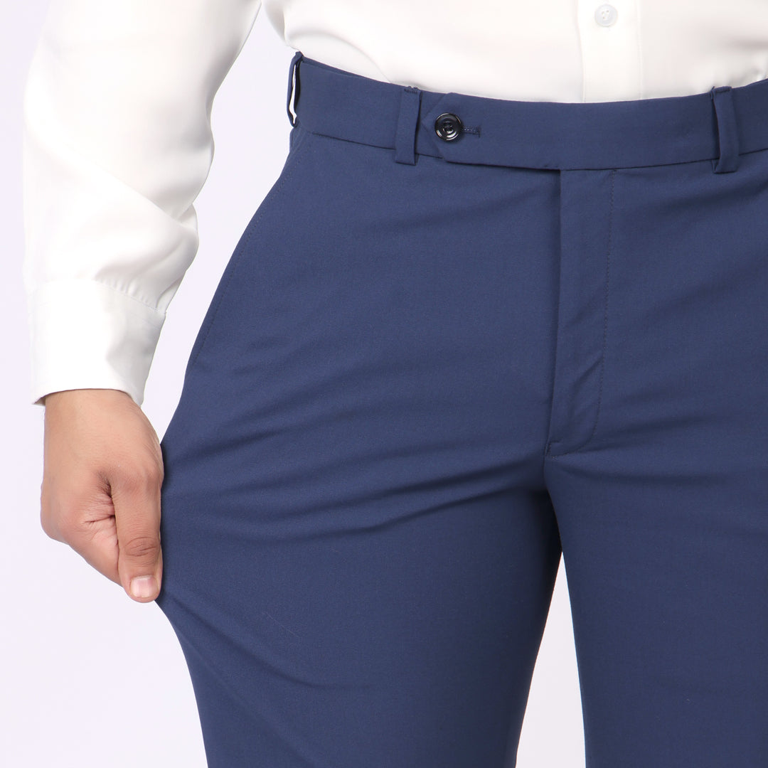 Essential Navy Formal Pants – Slim Fit, Four-Way Stretch with Extension Waistband