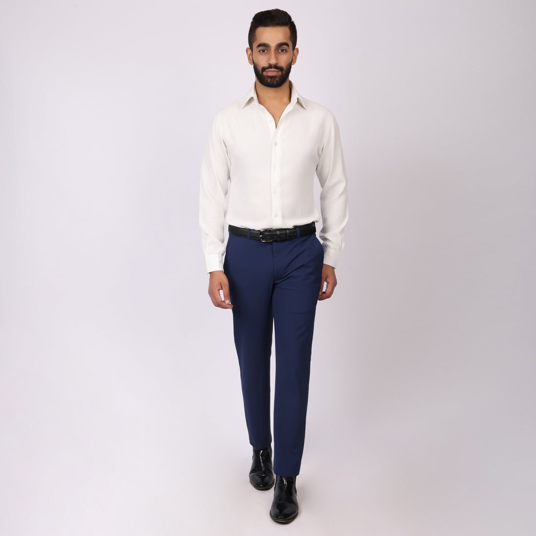 Essential Navy Formal Pants – Slim Fit, Four-Way Stretch with Extension Waistband