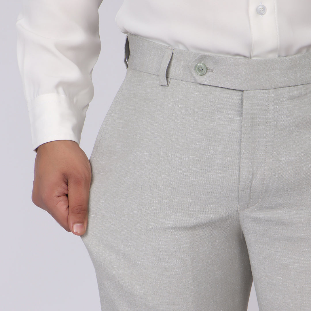 Aqua Linen Formal Pants – Slim Fit, Light Stretch with Extension Waistband