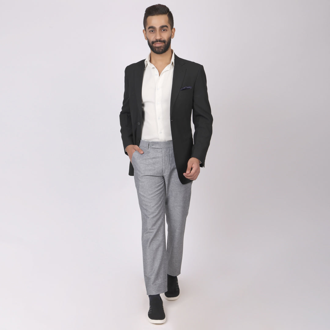 Grey Linen Formal Pants – Slim Fit, Light Stretch with Extension Waistband