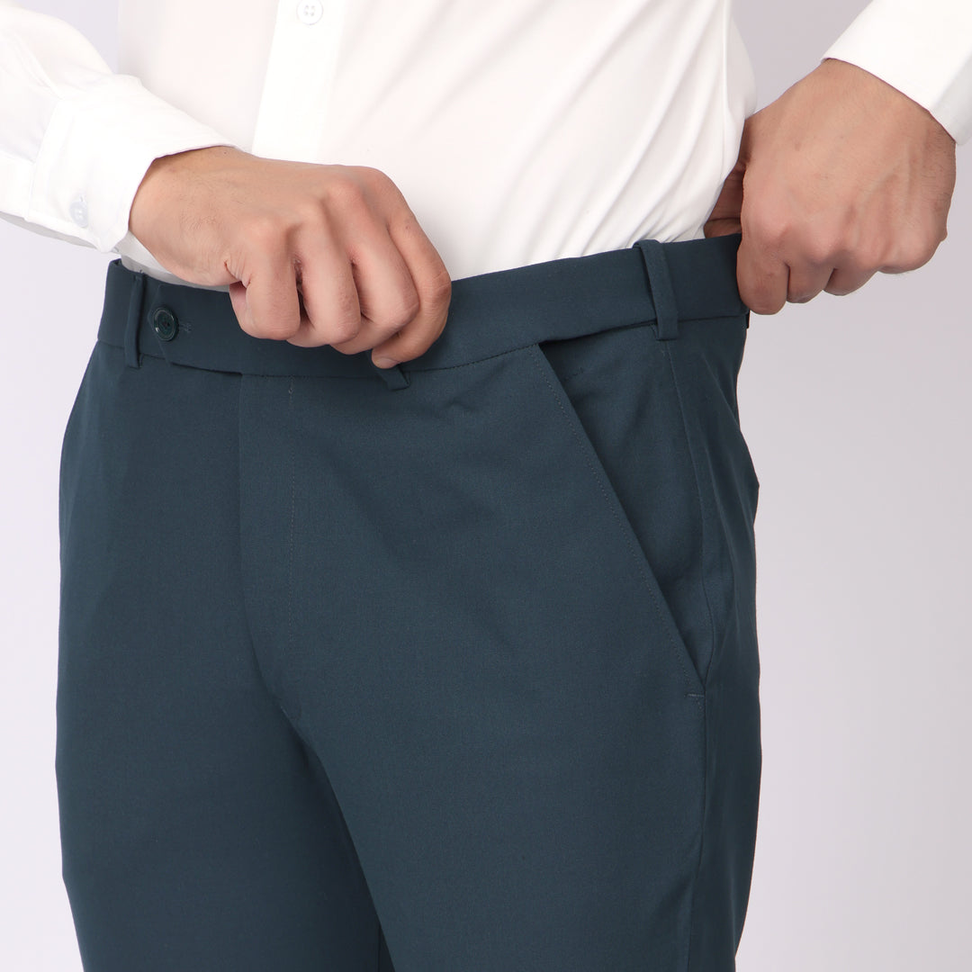 Evening Teal Formal Pants – Slim Fit, Four-Way Stretch with Extension Waistband
