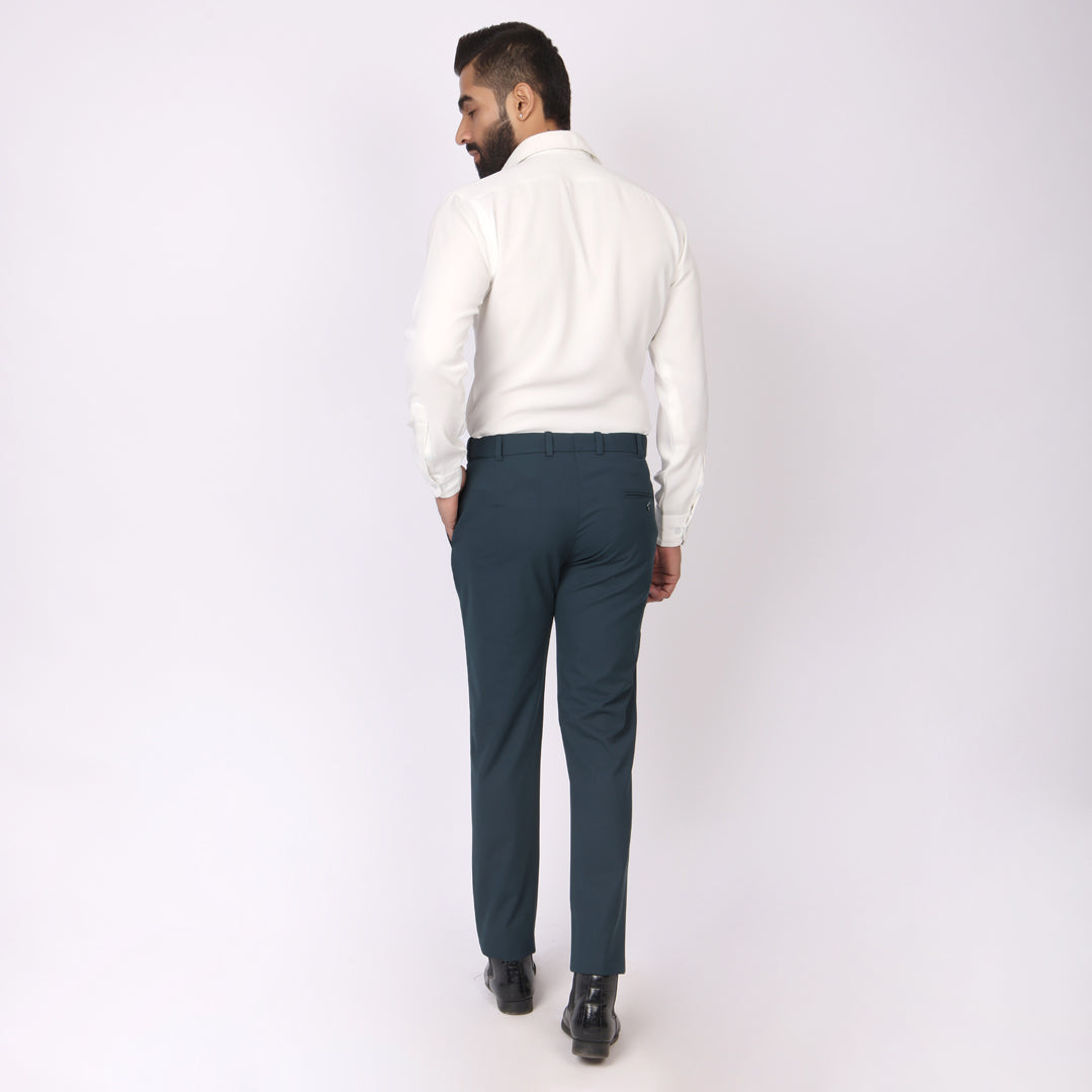 Evening Teal Formal Pants – Slim Fit, Four-Way Stretch with Extension Waistband