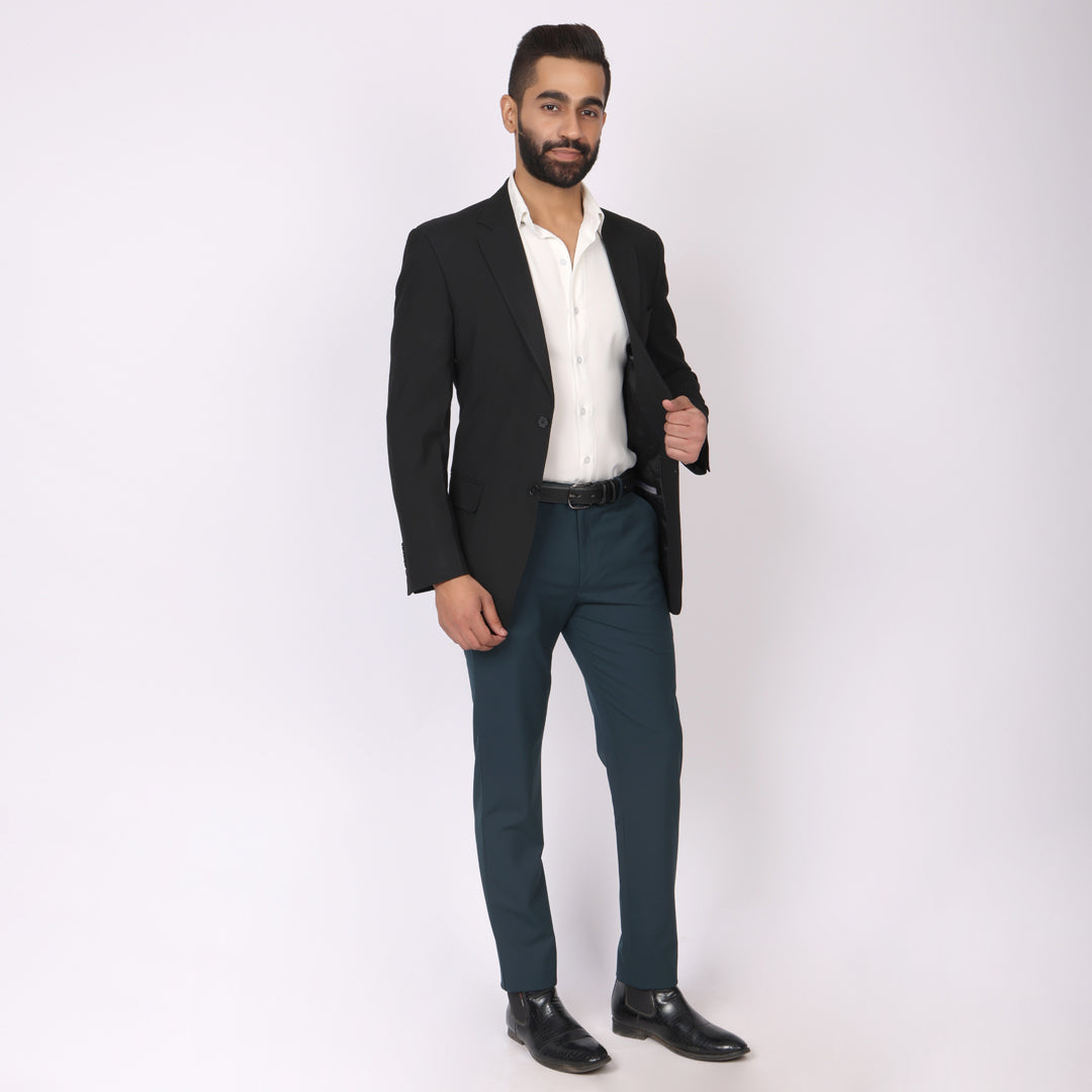 Evening Teal Formal Pants – Slim Fit, Four-Way Stretch with Extension Waistband