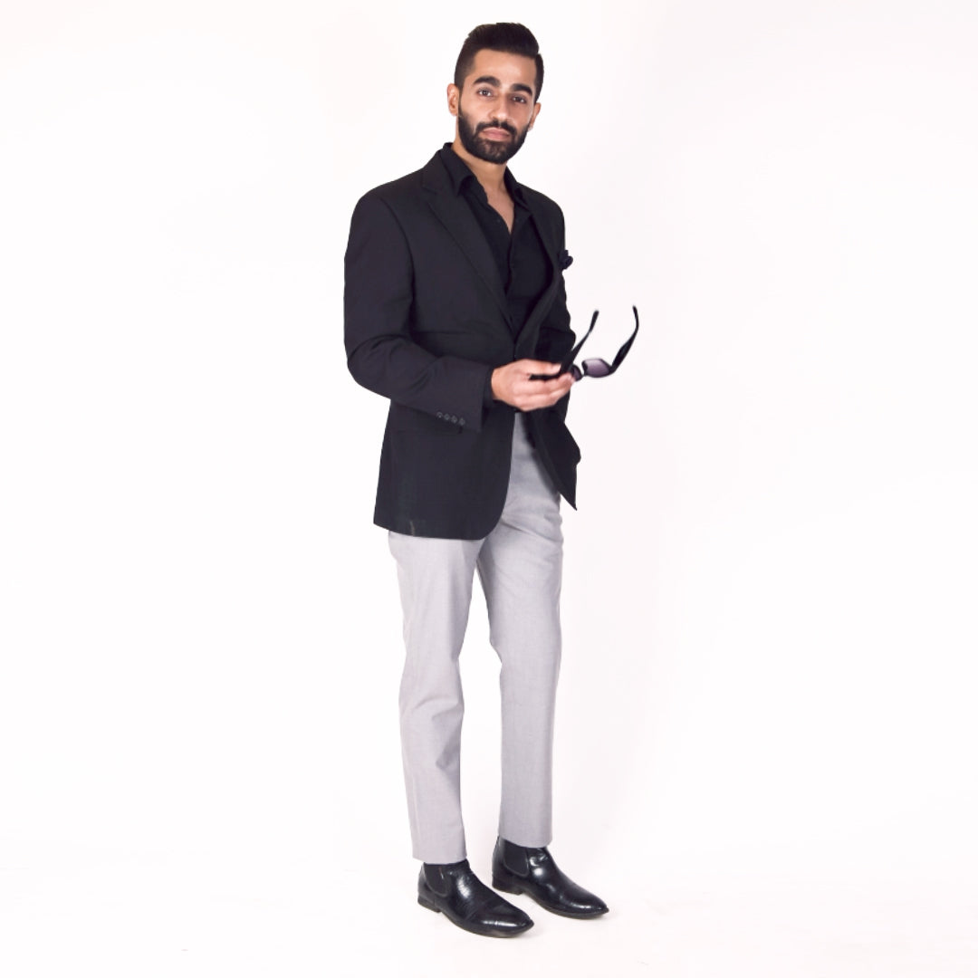Essential Smoke Grey Formal Pants – Slim Fit, Four-Way Stretch with Extension Waistband