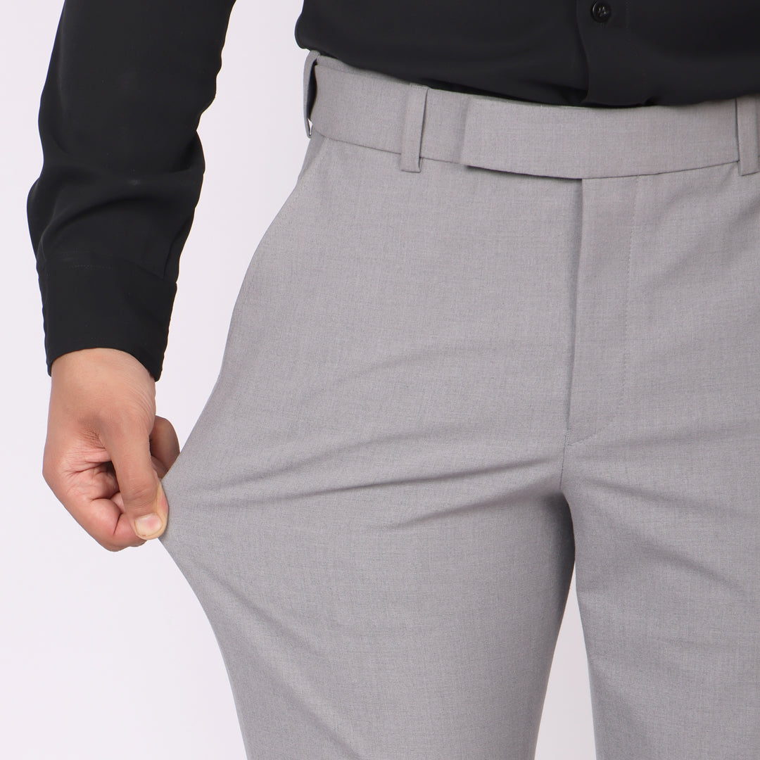 Essential Smoke Grey Formal Pants – Slim Fit, Four-Way Stretch with Extension Waistband