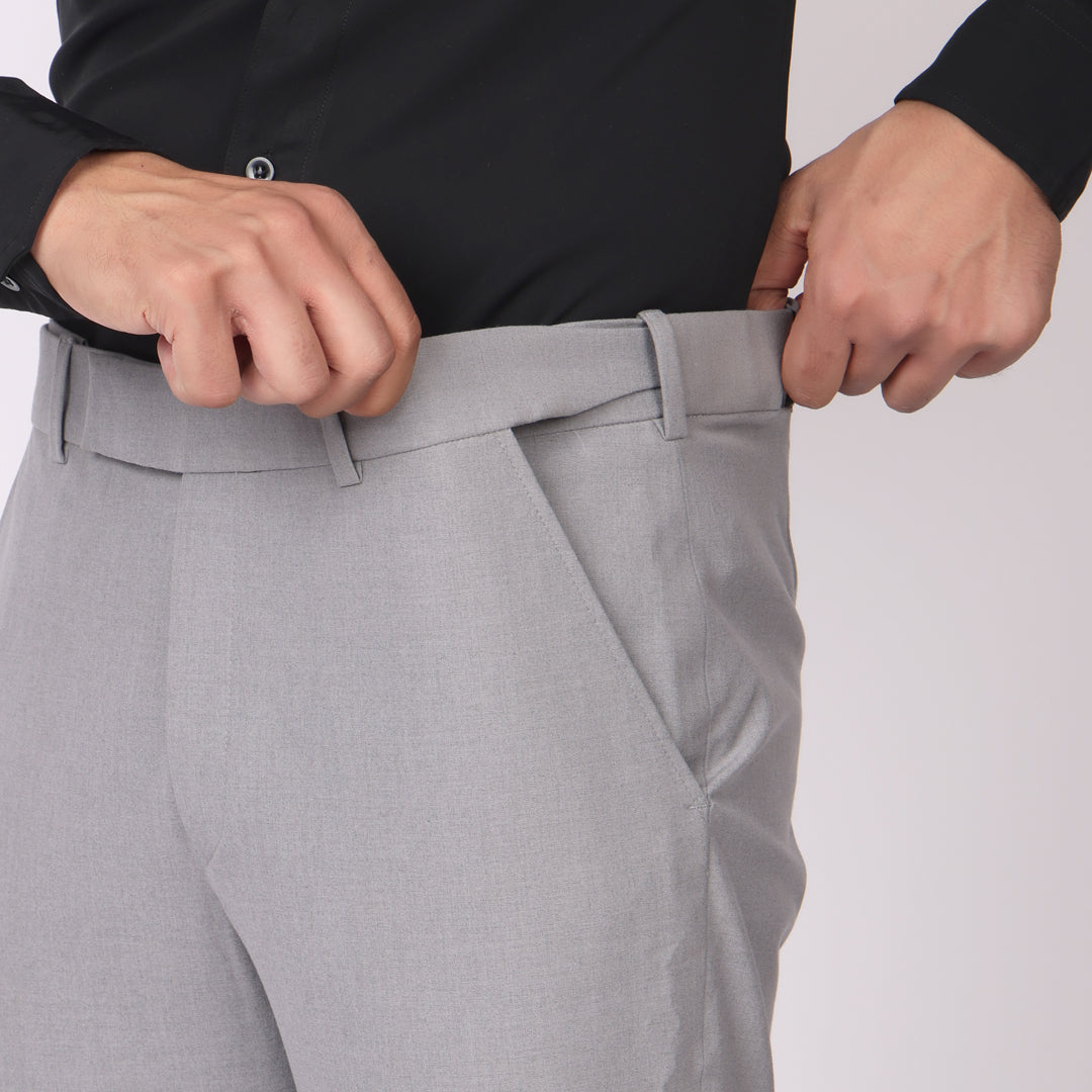 Essential Smoke Grey Formal Pants – Slim Fit, Four-Way Stretch with Extension Waistband