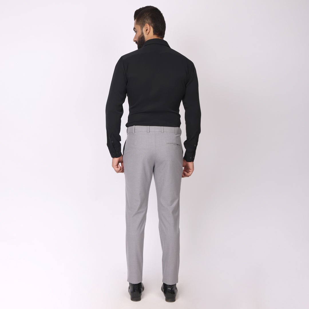 Essential Smoke Grey Formal Pants – Slim Fit, Four-Way Stretch with Extension Waistband