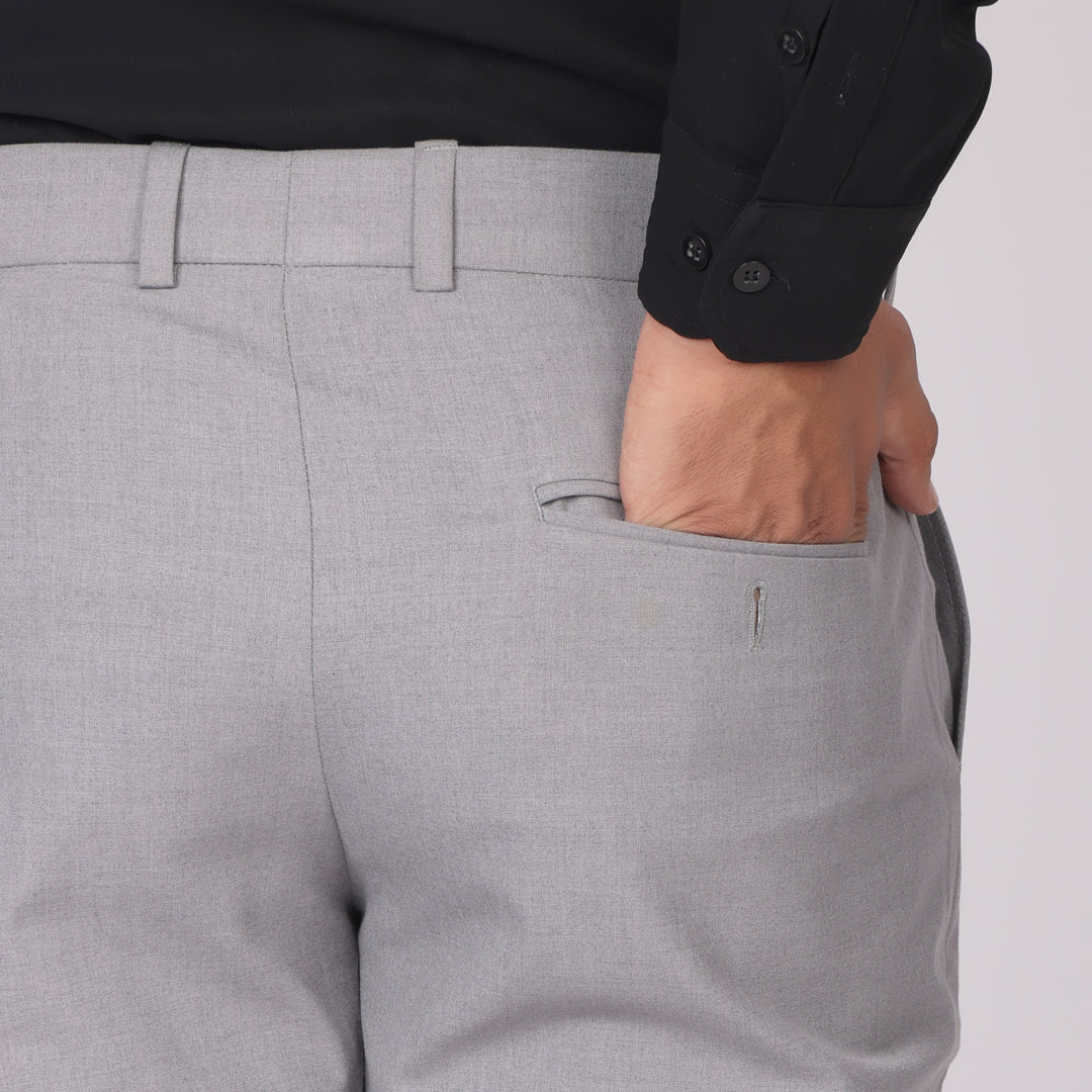 Essential Smoke Grey Formal Pants – Slim Fit, Four-Way Stretch with Extension Waistband