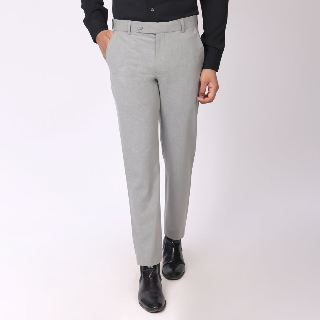 Light Grey Formal Pants – Slim Fit | 4-Way Stretch with Extension Waistband