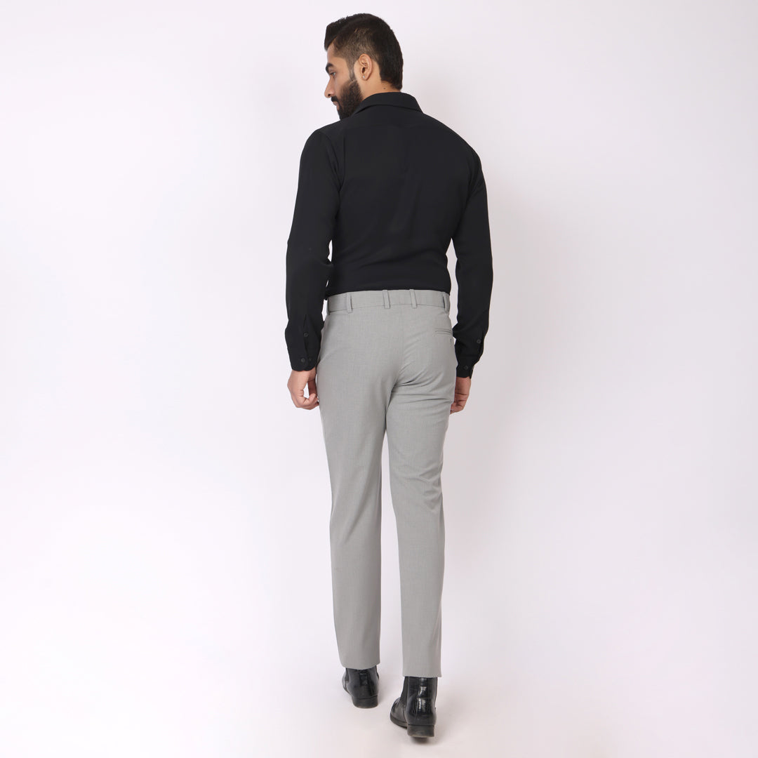 Light Grey Formal Pants – Slim Fit | 4-Way Stretch with Extension Waistband