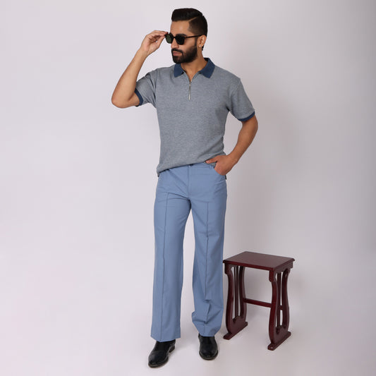 Light Blue Korean Style Pants – Stretch & Relaxed Fit
