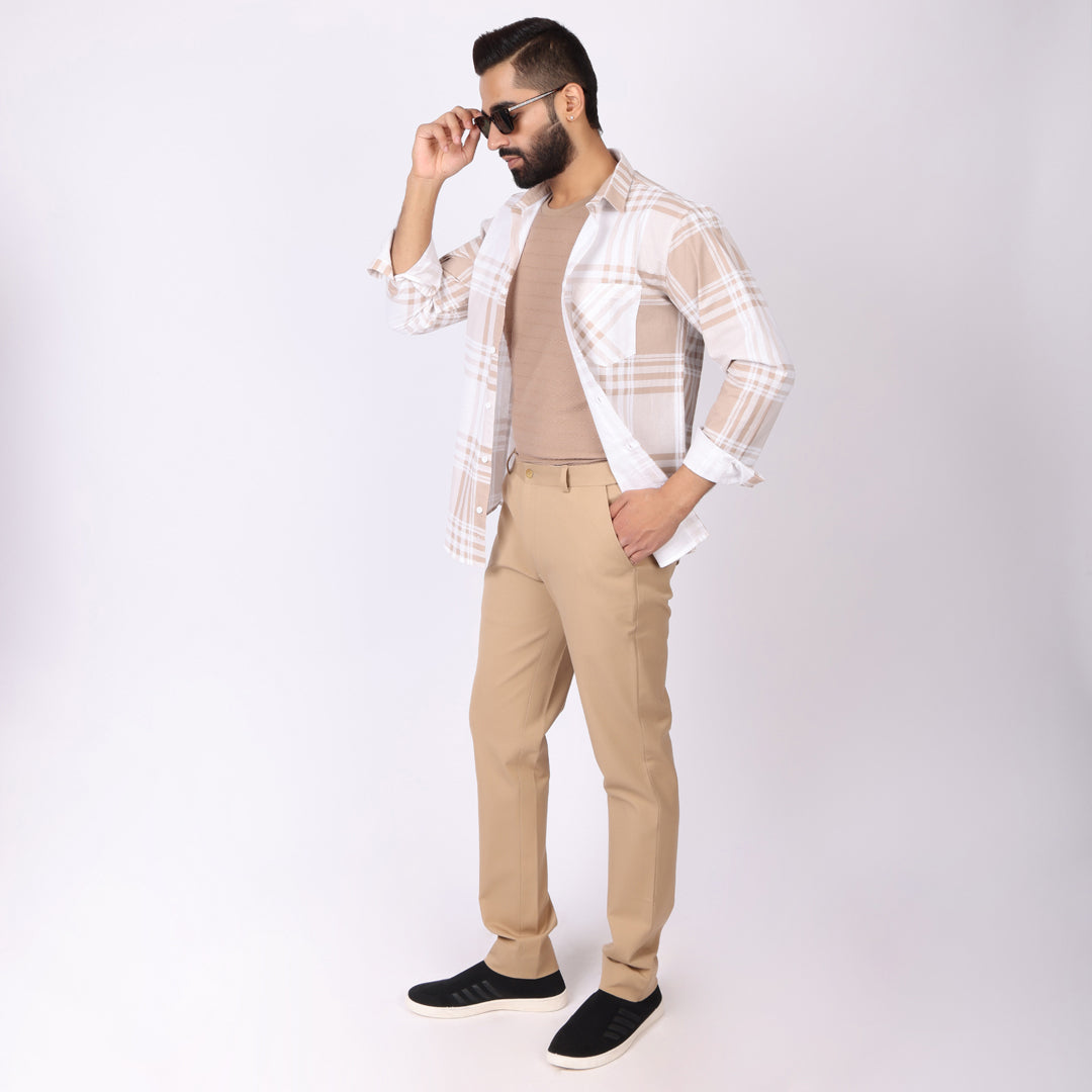 Khaki Power Stretch Chinos – Slim Fit with Extension Waistband