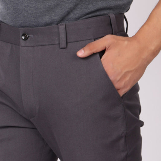 Dark Mouse Grey Power Stretch Chinos – Slim Fit with Extension Waistband