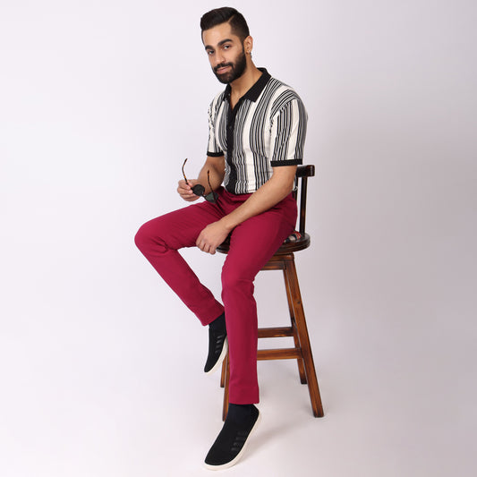 Burgundy Power Stretch Chinos – Slim Fit with Extension Waistband