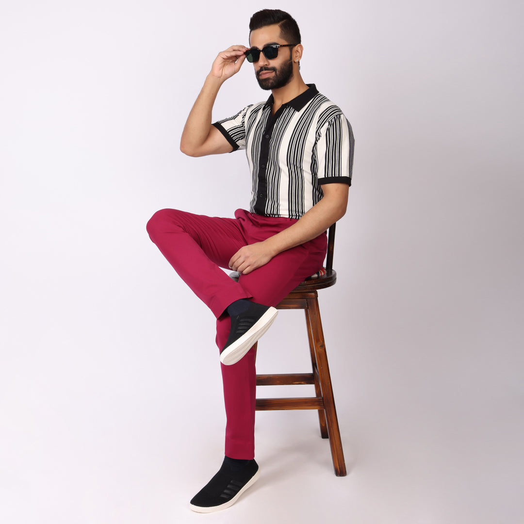 Burgundy Power Stretch Chinos – Slim Fit with Extension Waistband
