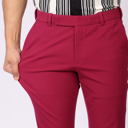 Burgundy Power Stretch Chinos – Slim Fit with Extension Waistband
