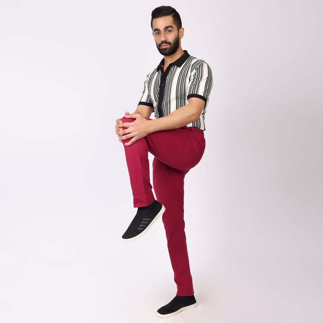 Burgundy Power Stretch Chinos – Slim Fit with Extension Waistband
