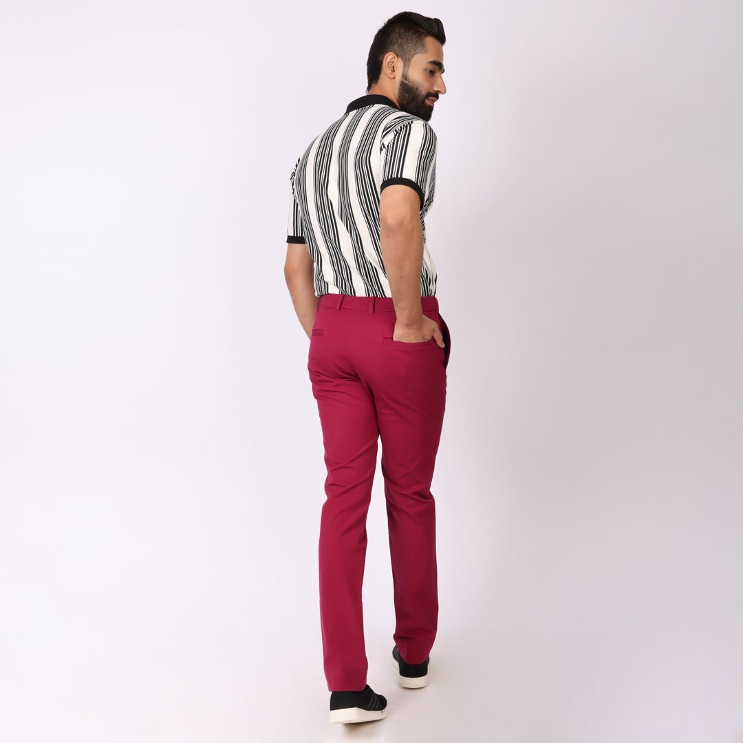 Burgundy Power Stretch Chinos – Slim Fit with Extension Waistband