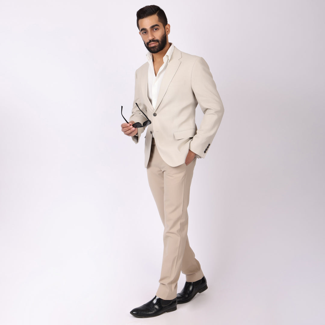 Essential Light Khaki Formal Pants – Slim Fit, Four-Way Stretch with Extension Waistband