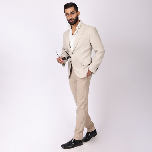 Essential Light Khaki Formal Pants – Slim Fit, Four-Way Stretch with Extension Waistband