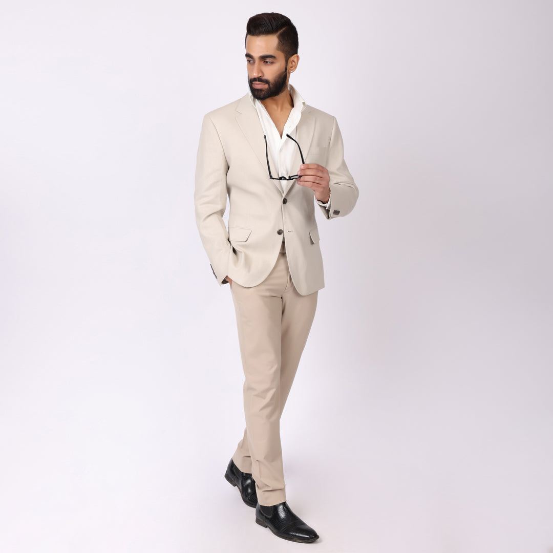 Essential Light Khaki Formal Pants – Slim Fit, Four-Way Stretch with Extension Waistband