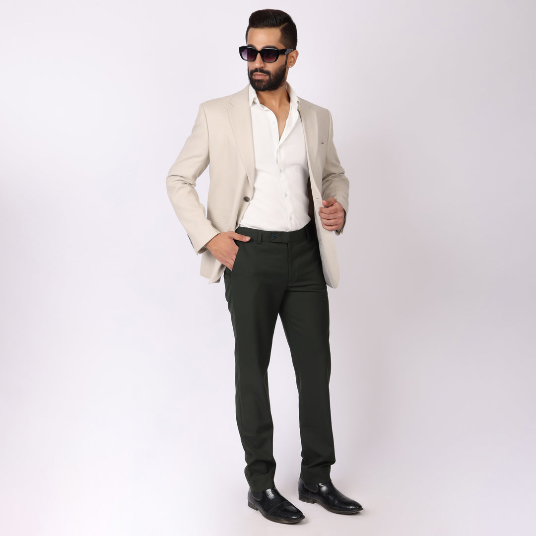 Dark Green Formal Pants – Slim Fit, Four-Way Stretch with Extension Waistband