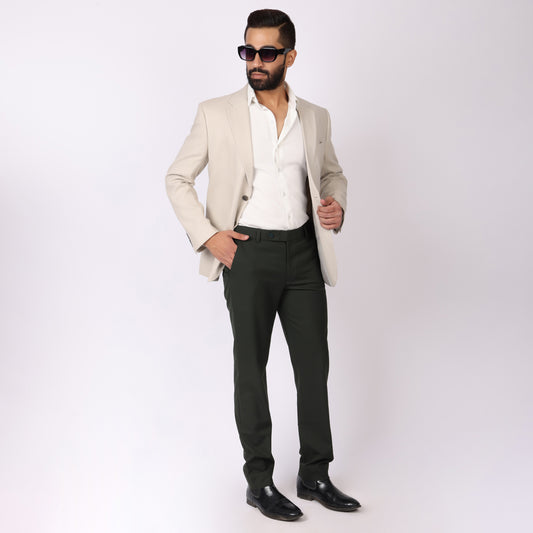 Dark Green Formal Pants – Slim Fit, Four-Way Stretch with Extension Waistband