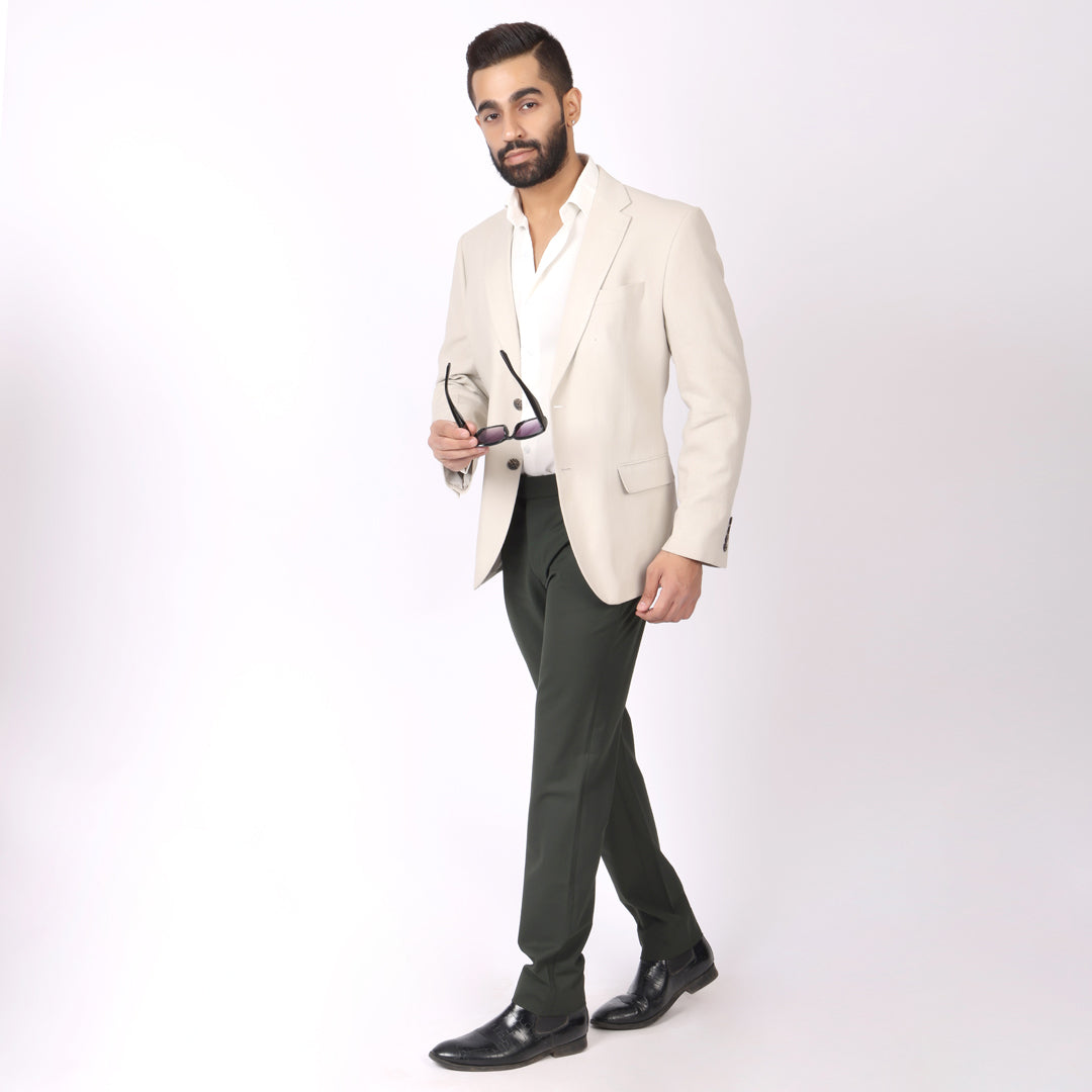 Dark Green Formal Pants – Slim Fit, Four-Way Stretch with Extension Waistband