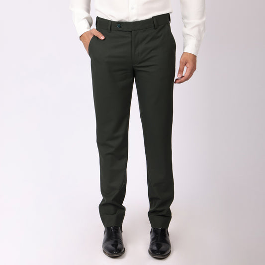 Dark Green Formal Pants – Slim Fit, Four-Way Stretch with Extension Waistband
