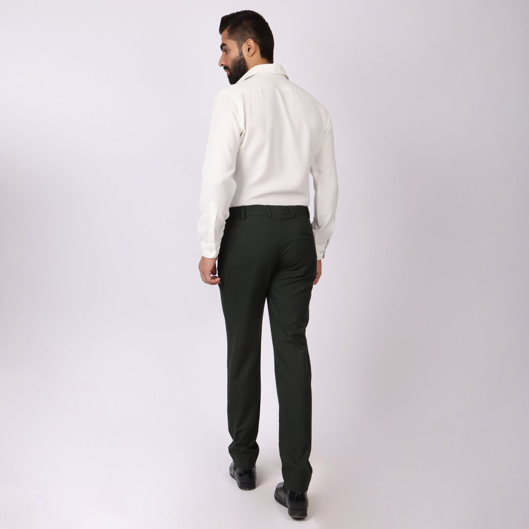 Dark Green Formal Pants – Slim Fit, Four-Way Stretch with Extension Waistband