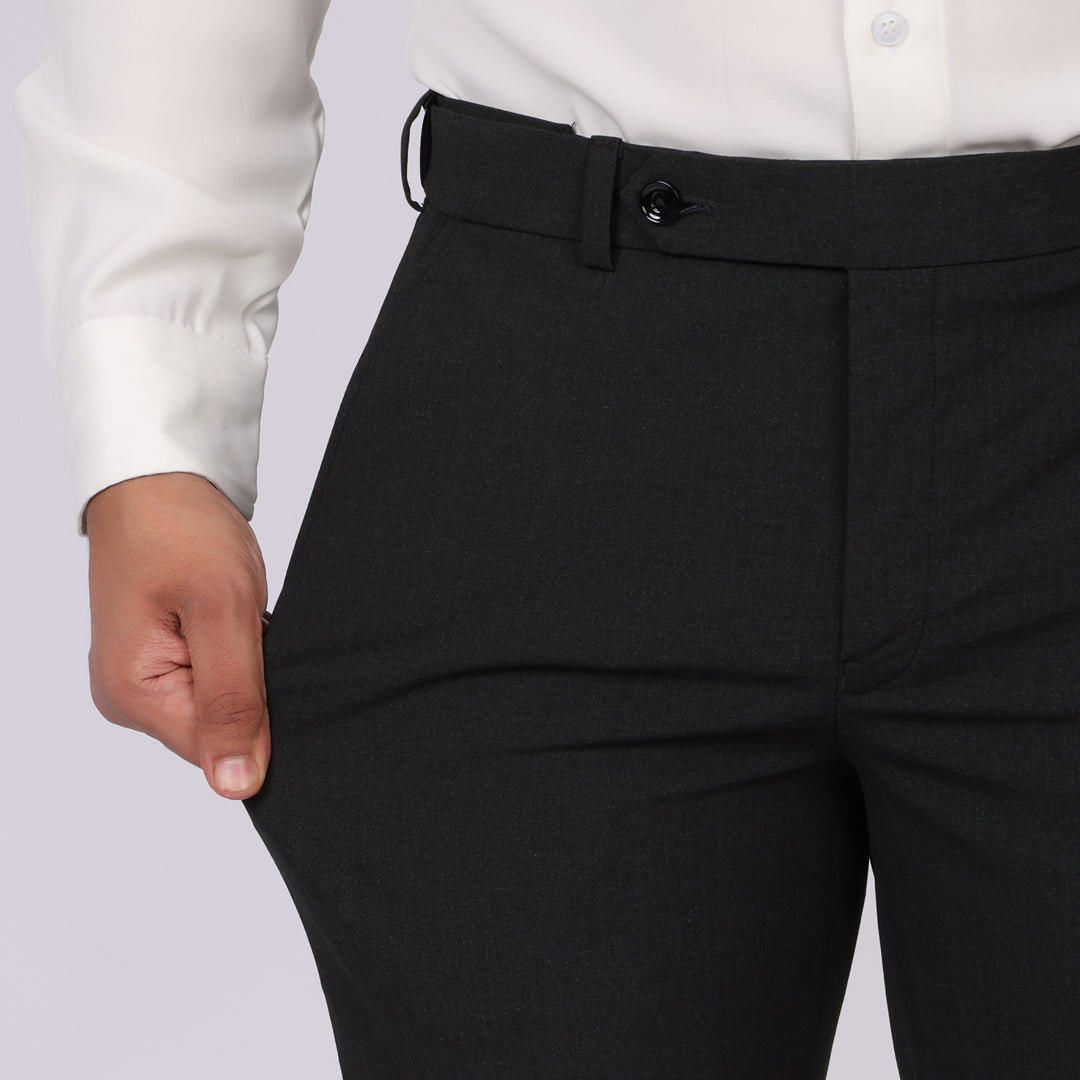 Essential Charcoal Grey Formal Pants – Slim Fit, Four-Way Stretch with Extension Waistband