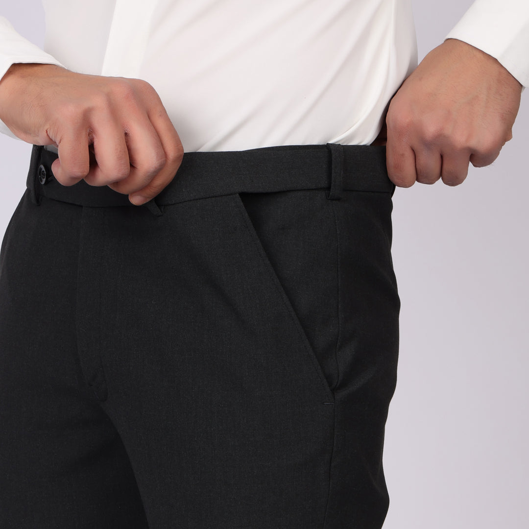 Essential Charcoal Grey Formal Pants – Slim Fit, Four-Way Stretch with Extension Waistband