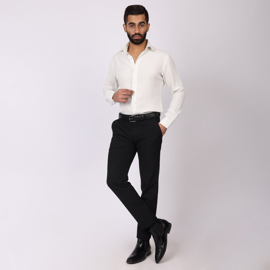 Ebony Black Formal Pants –Slim Fit, Four-Way Stretch with Extension Waistband