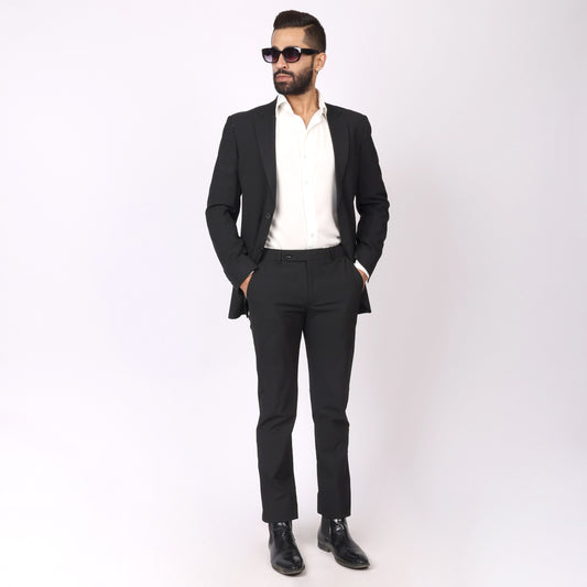Ebony Black Formal Pants –Slim Fit, Four-Way Stretch with Extension Waistband