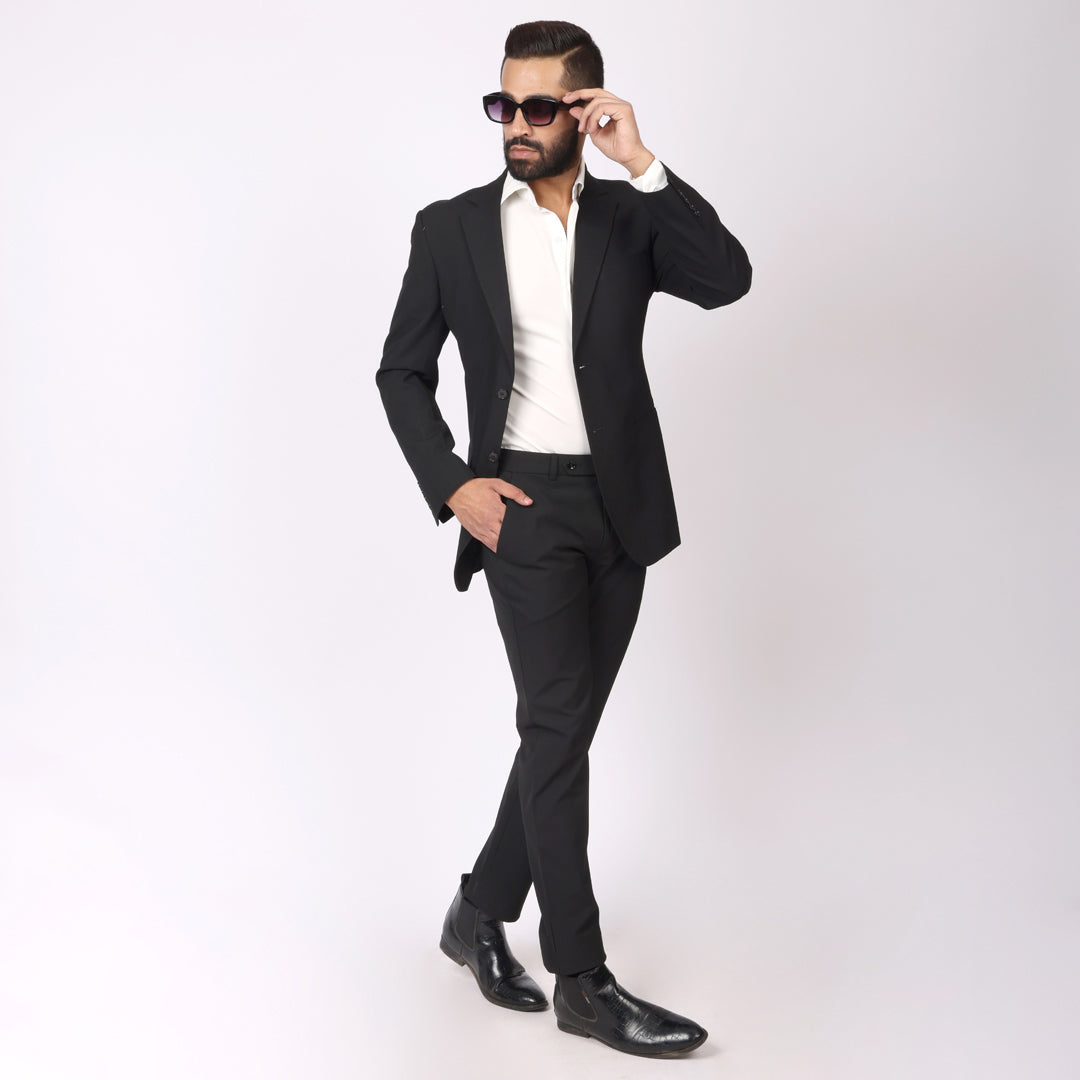 Ebony Black Formal Pants –Slim Fit, Four-Way Stretch with Extension Waistband