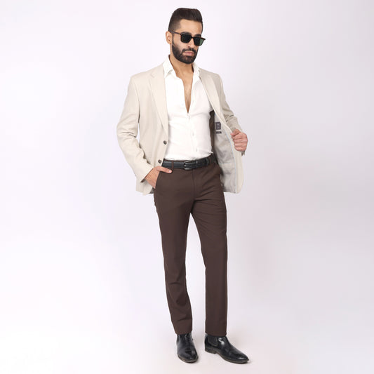 Classic Brown Formal Pants –Slim Fit, Four-Way Stretch with Extension Waistband