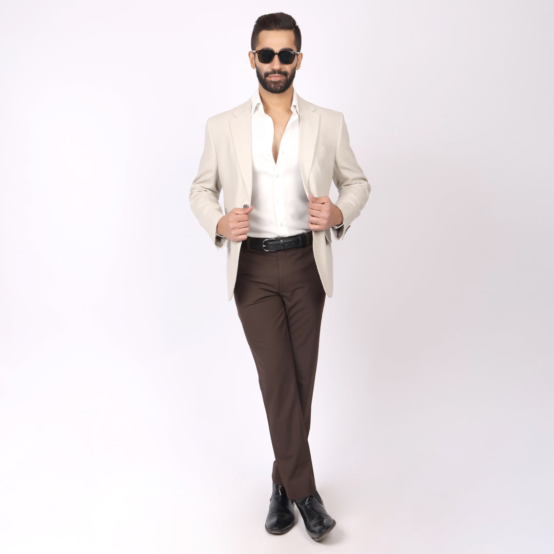 Classic Brown Formal Pants –Slim Fit, Four-Way Stretch with Extension Waistband