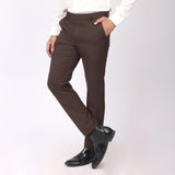 Classic Brown Formal Pants –Slim Fit, Four-Way Stretch with Extension Waistband