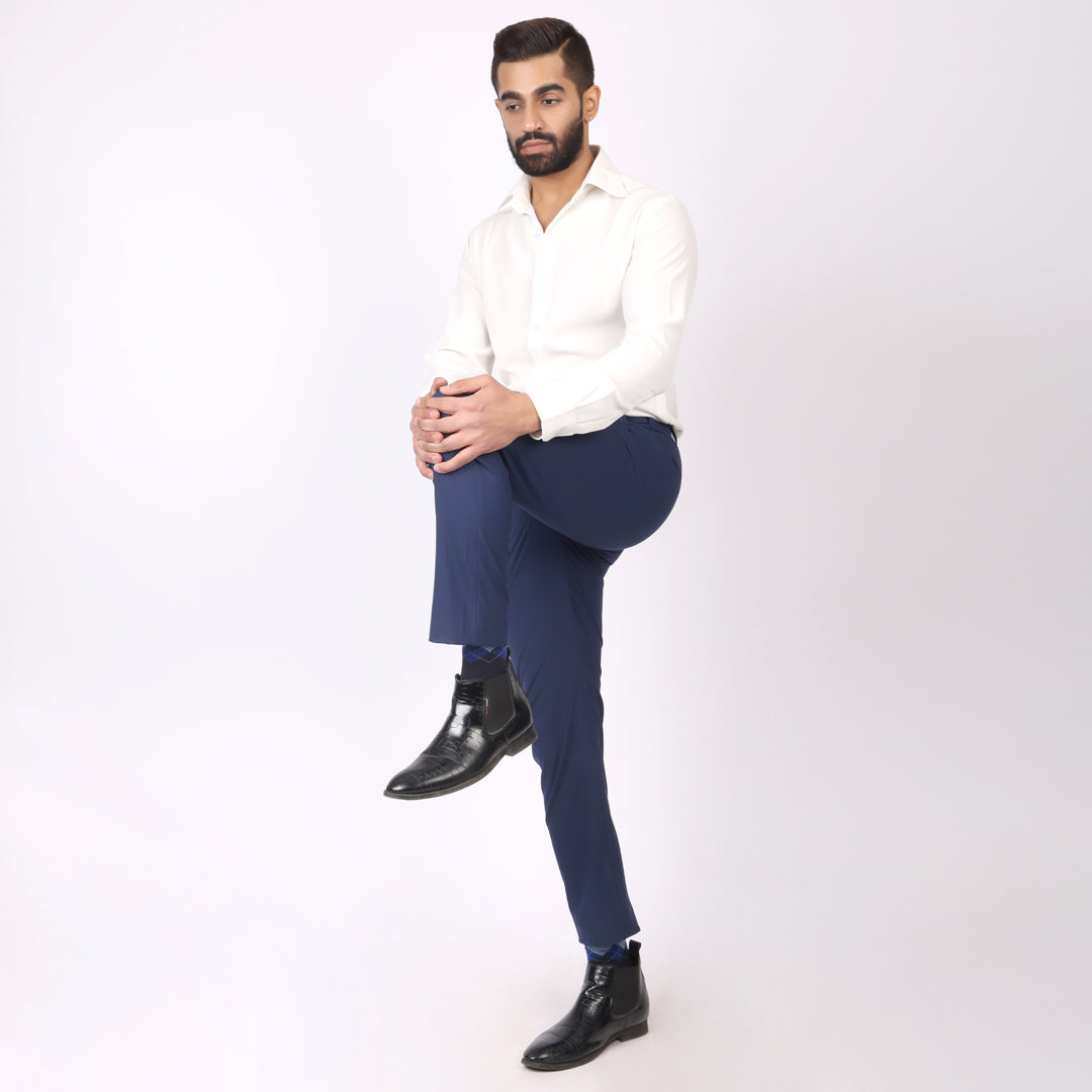 Essential Navy Formal Pants – Slim Fit, Four-Way Stretch with Extension Waistband