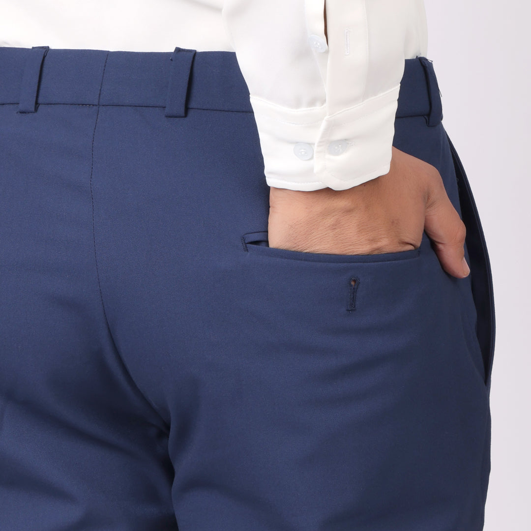 Essential Navy Formal Pants – Slim Fit, Four-Way Stretch with Extension Waistband