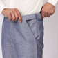 Summer Blue Linen Formal Pants – Slim Fit, Light Stretch with Extension Waistband