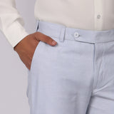 Powder Blue Linen Formal Pants – Slim Fit, Light Stretch with Extension Waistband