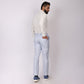 Powder Blue Linen Formal Pants – Slim Fit, Light Stretch with Extension Waistband