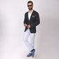 Powder Blue Linen Formal Pants – Slim Fit, Light Stretch with Extension Waistband